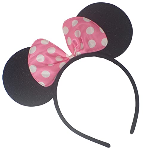 Topkids Accessories Mouse Ears Mice Ears Mouse Ear Headband With Spotty Bow Sparkly Mouse Ears Adult Mouse Ears Kids Mouse Ears On Aliceband For Adults, Kids (Black Sparkly Fabric With Light Pink Bow) von Topkids Accessories