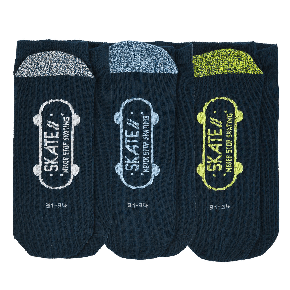 3 Paar Jungen Sneaker-Socken mit Skateboard 3 Paar Jungen Sneaker-Socken mit Skateboard von Topolino