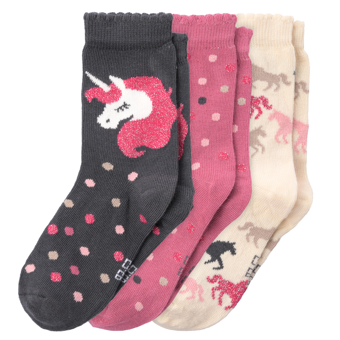 3 Paar Mädchen Socken mit Einhorn-Motiven von Topolino