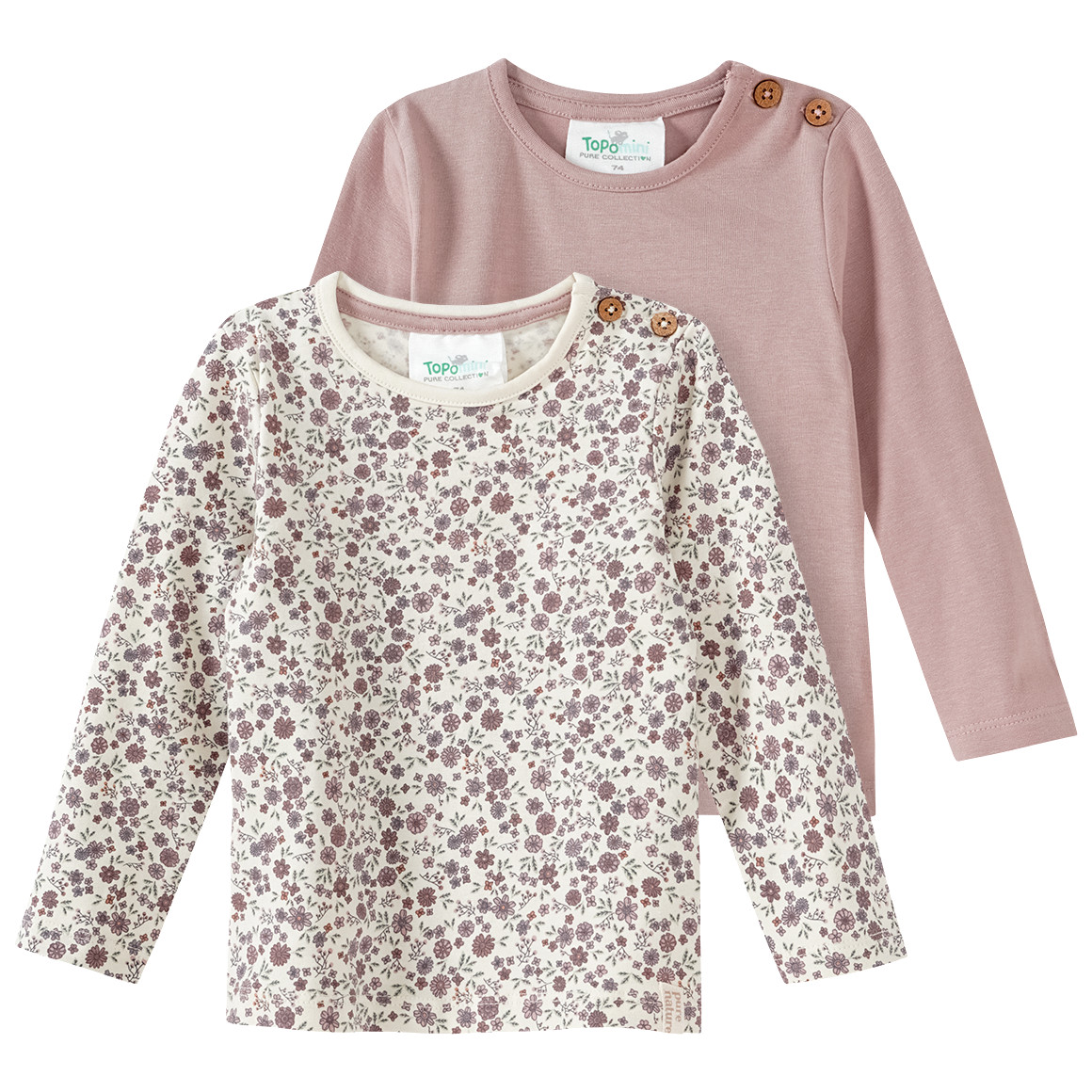 2 Baby Langarmshirts mit Blümchen von Topomini