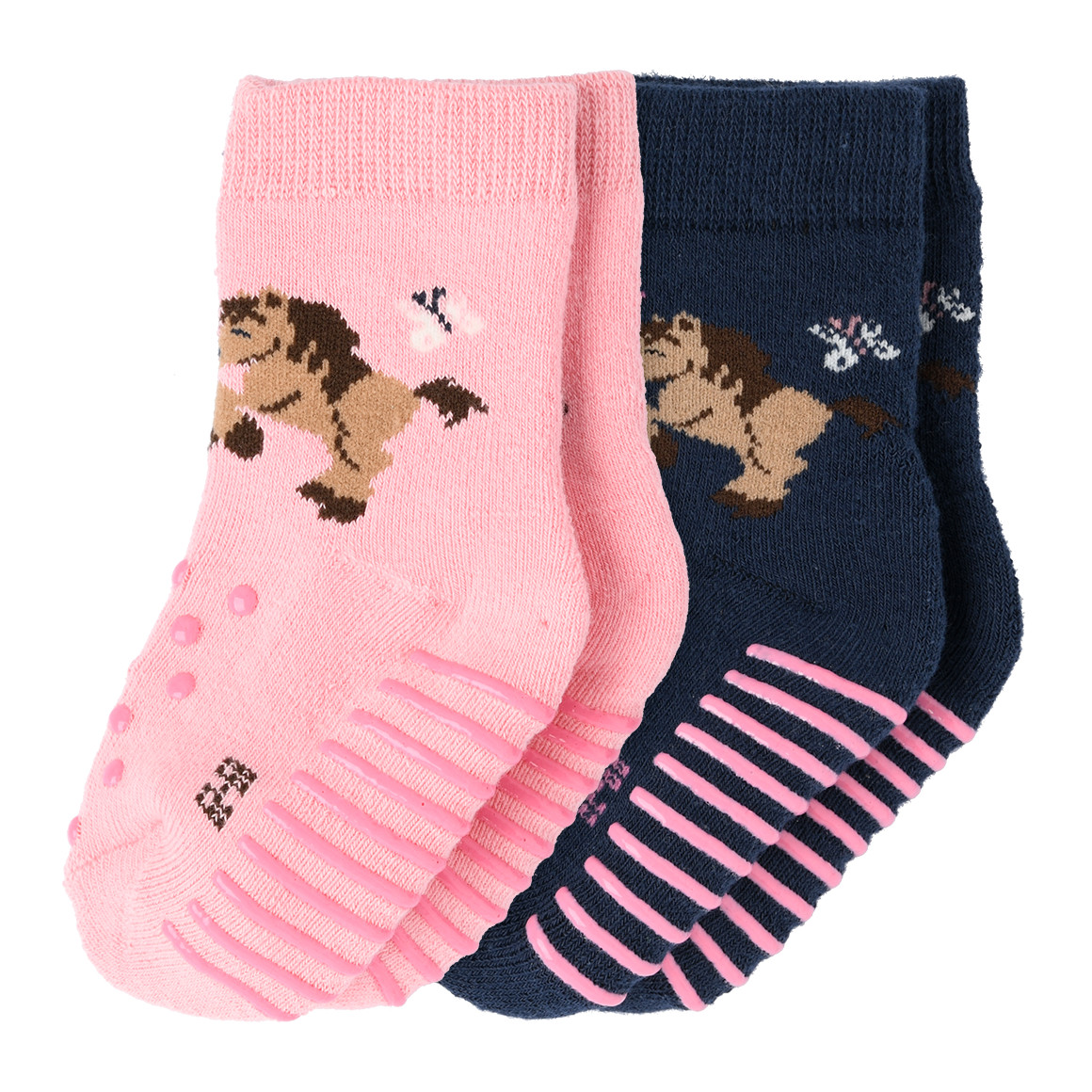 2 Paar Baby Krabbel-Socken mit Pferden von Topomini