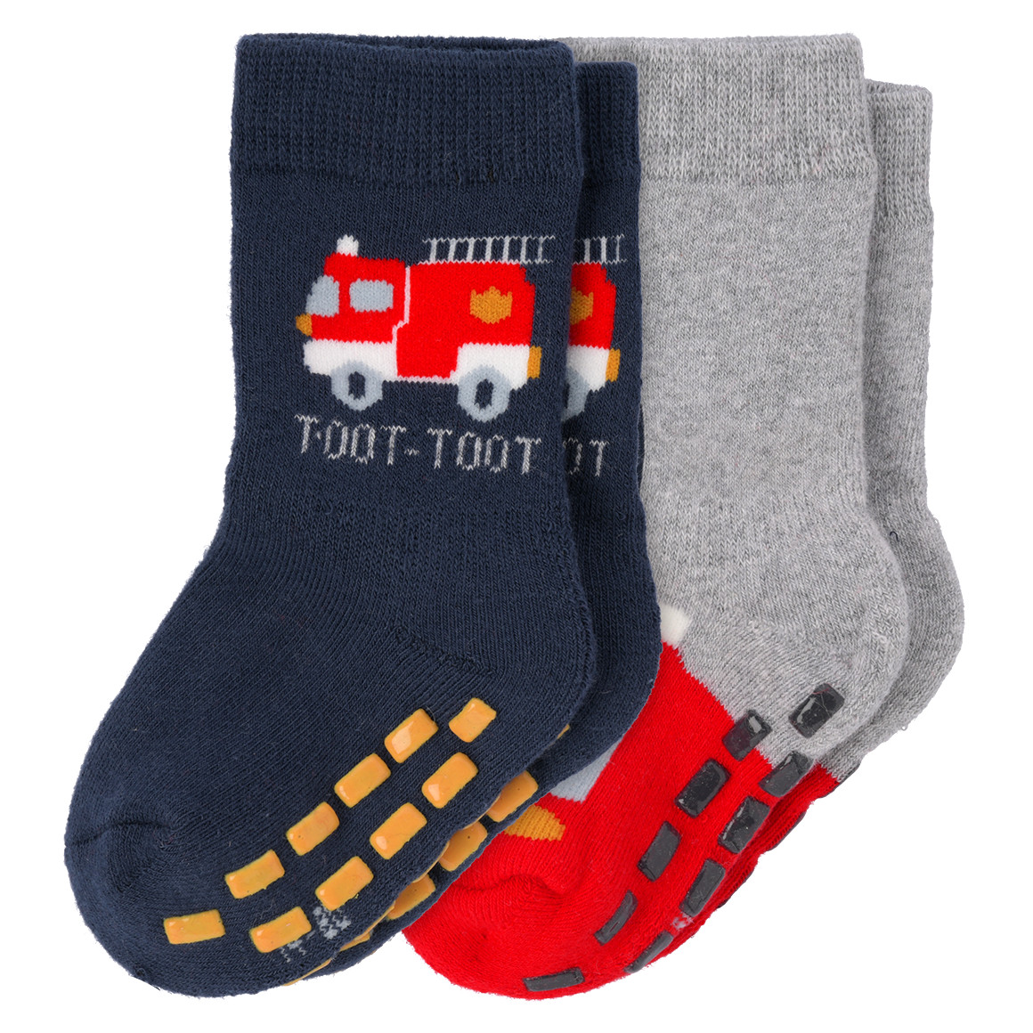 2 Paar Baby Stoppersocken mit Feuerwehr-Motiv von Topomini