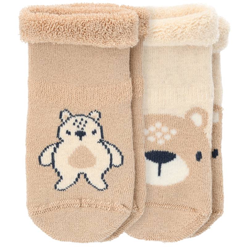 2 Paar Newborn Frottee-Socken mit Bär-Motiven von Topomini