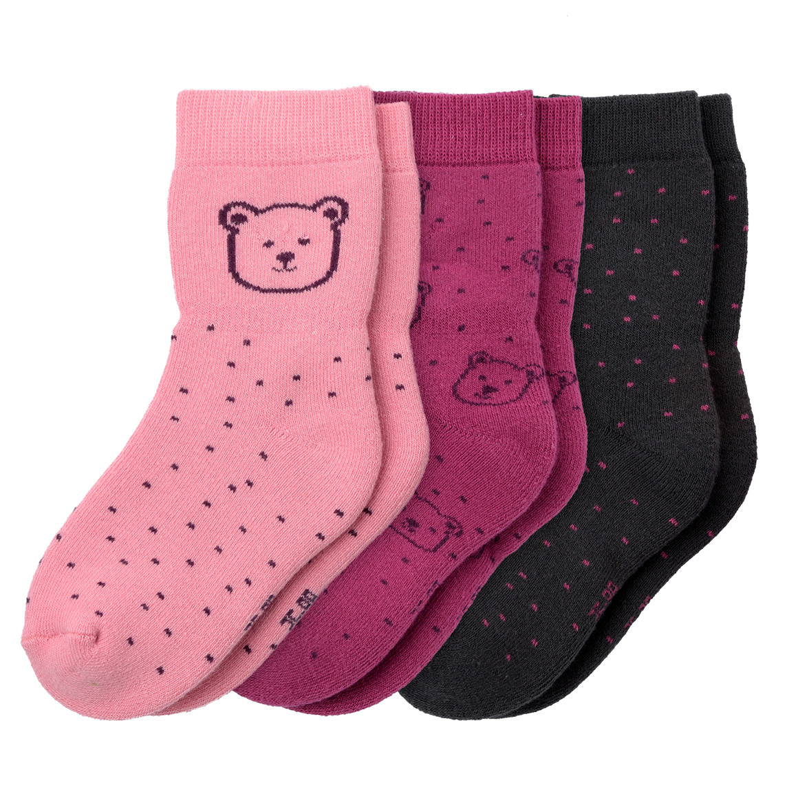 3 Paar Baby Frottee-Socken mit Bärchen-Motiv von Topomini