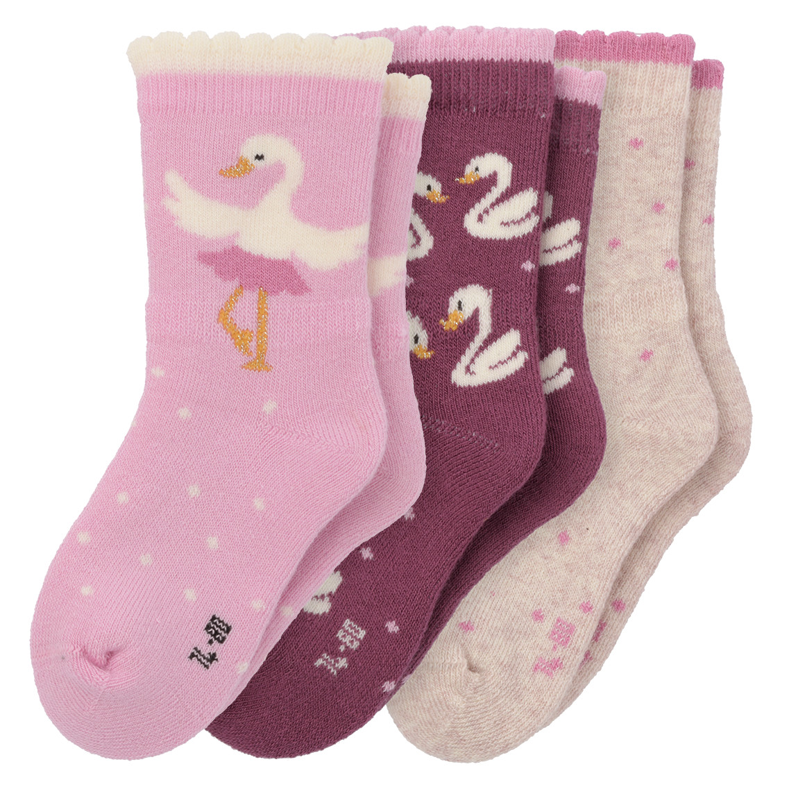 3 Paar Baby Frottee-Socken mit Schwan-Motiven 3 Paar Baby Frottee-Socken mit Schwan-Motiven von Topomini