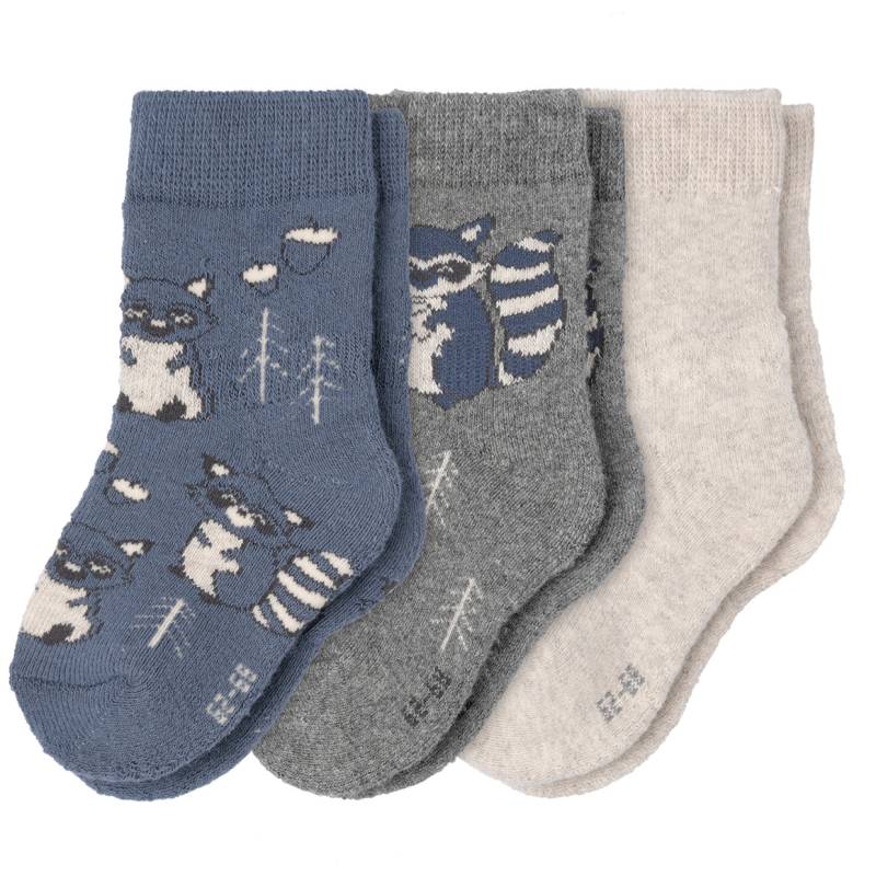 3 Paar Baby Frottee-Socken mit Waschbär-Motiv von Topomini