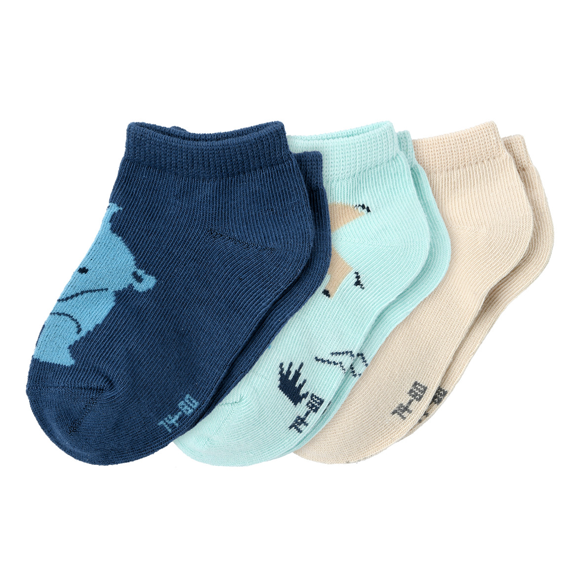 3 Paar Baby Sneaker-Socken mit Wildtieren von Topomini