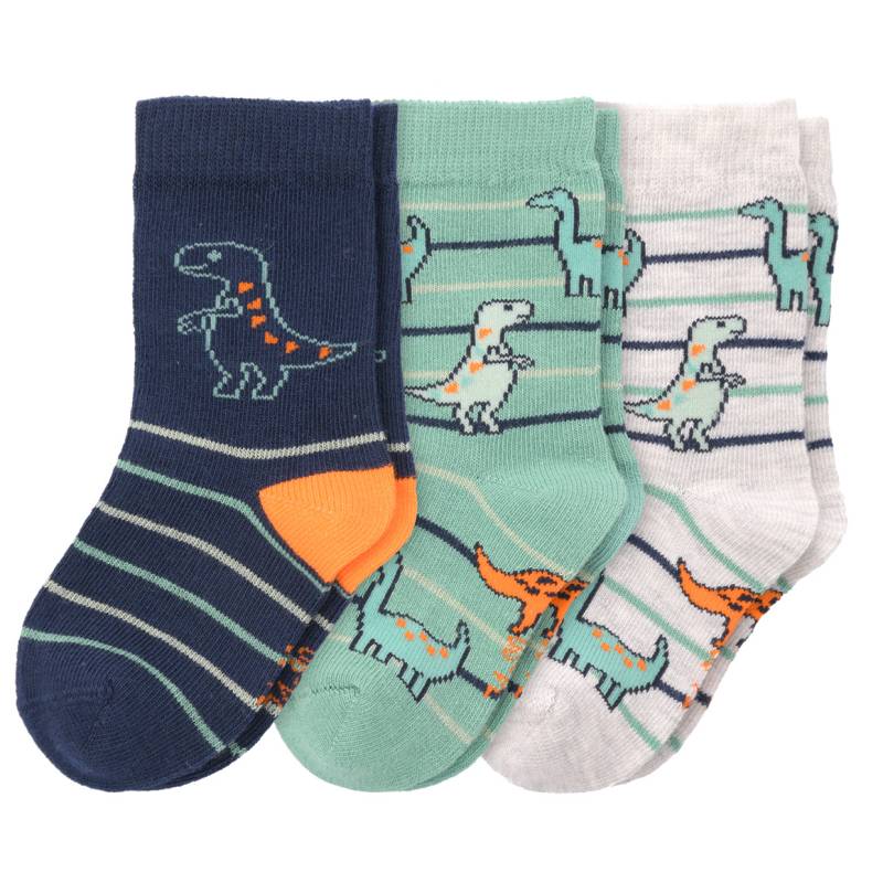 3 Paar Baby Socken mit Dino-Motiven von Topomini