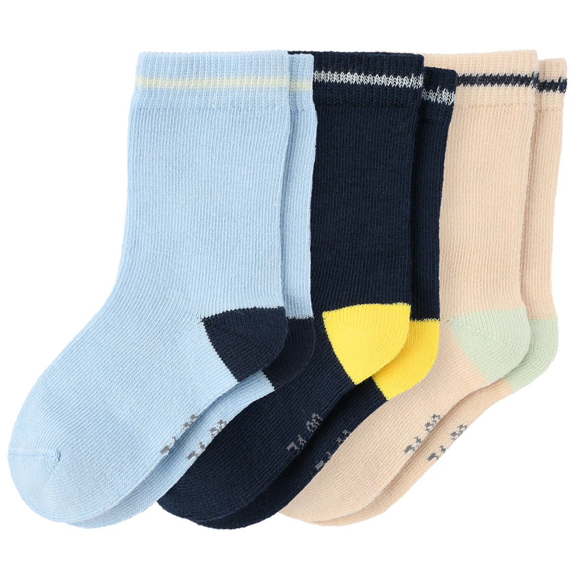 3 Paar Baby Socken mit farbiger Ferse von Topomini