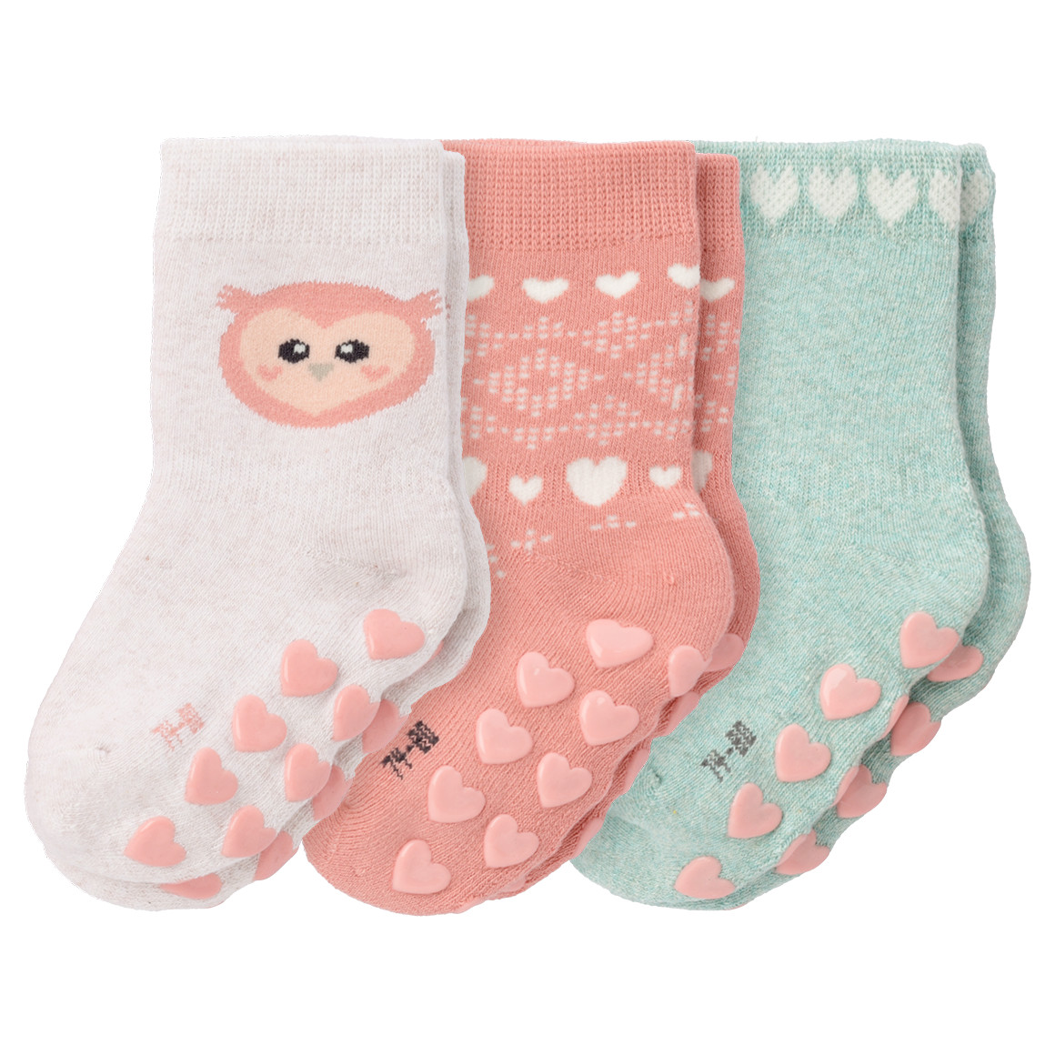 3 Paar Baby Stoppersocken mit Herzchen von Topomini