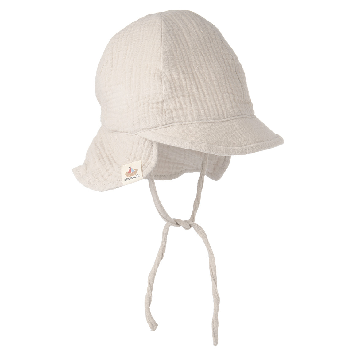 Baby Musselin-Mütze mit Nackenschutz Baby Musselin-Mütze mit Nackenschutz von Topomini