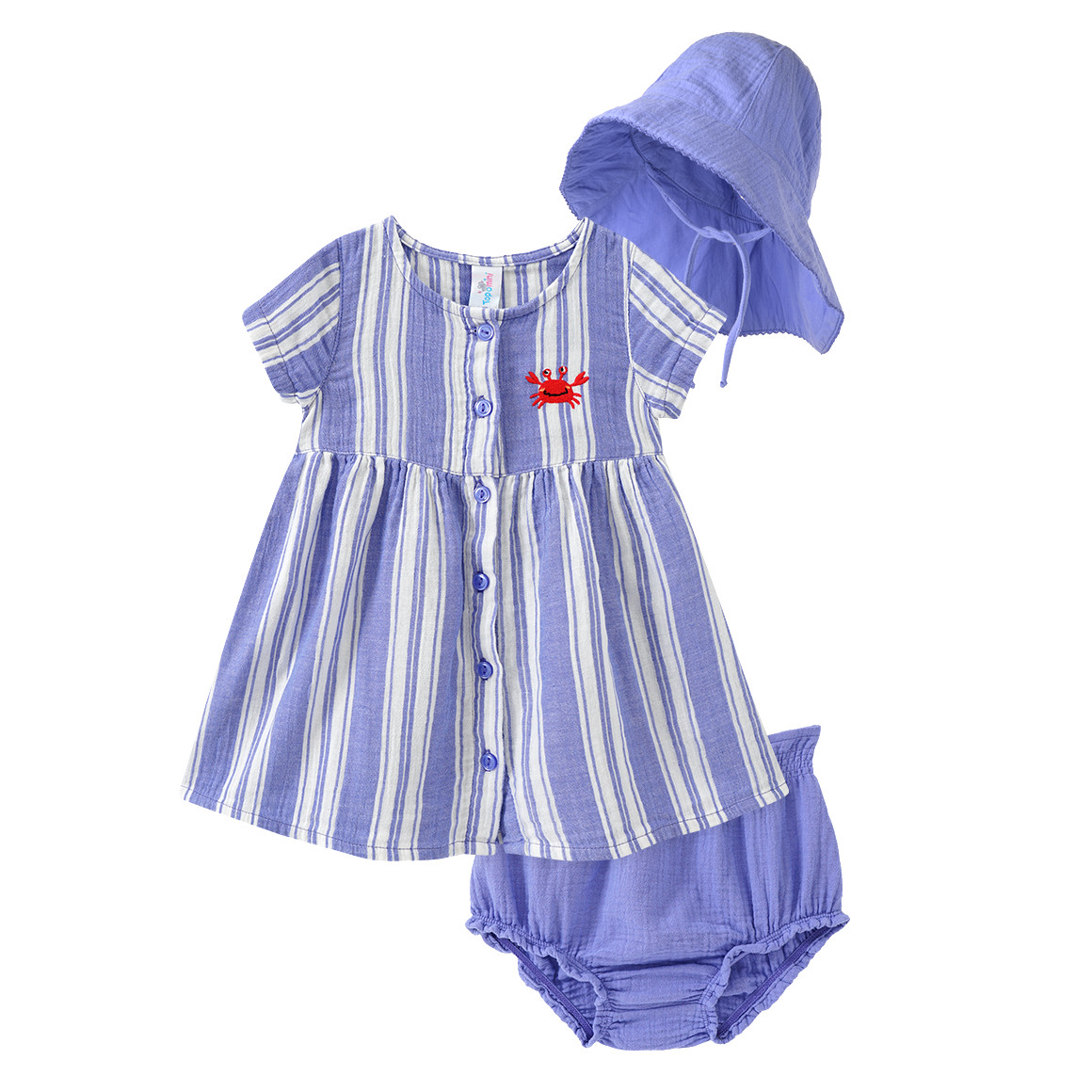 Baby Musselin-Set aus Kleid, Shorts und Hut Baby Musselin-Set aus Kleid, Shorts und Hut von Topomini