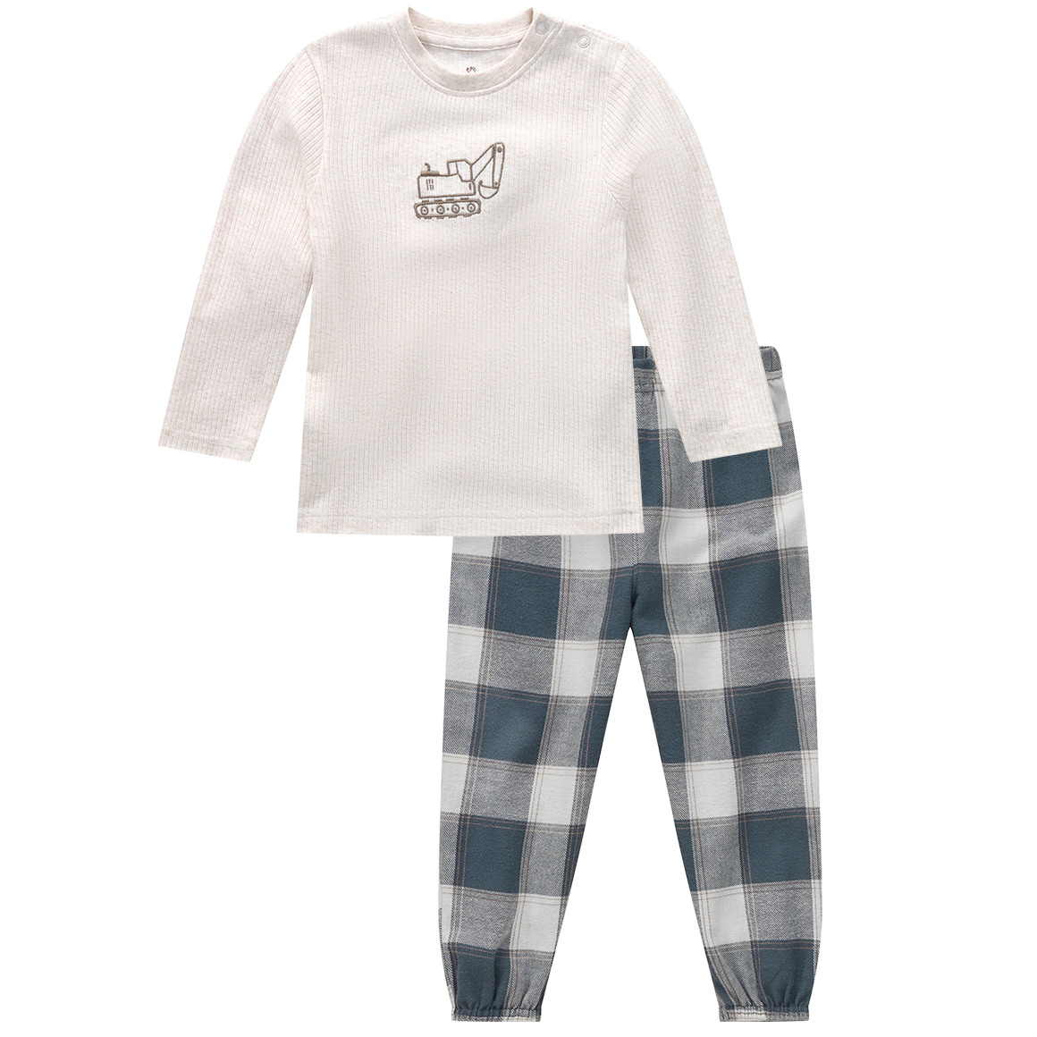 Baby Schlafanzug mit Bagger-Stickerei Baby Schlafanzug mit Bagger-Stickerei von Topomini