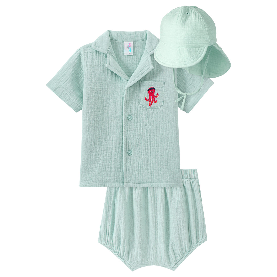 Baby Set aus Musselin-Hemd, Shorts und Hut Baby Set aus Musselin-Hemd, Shorts und Hut von Topomini
