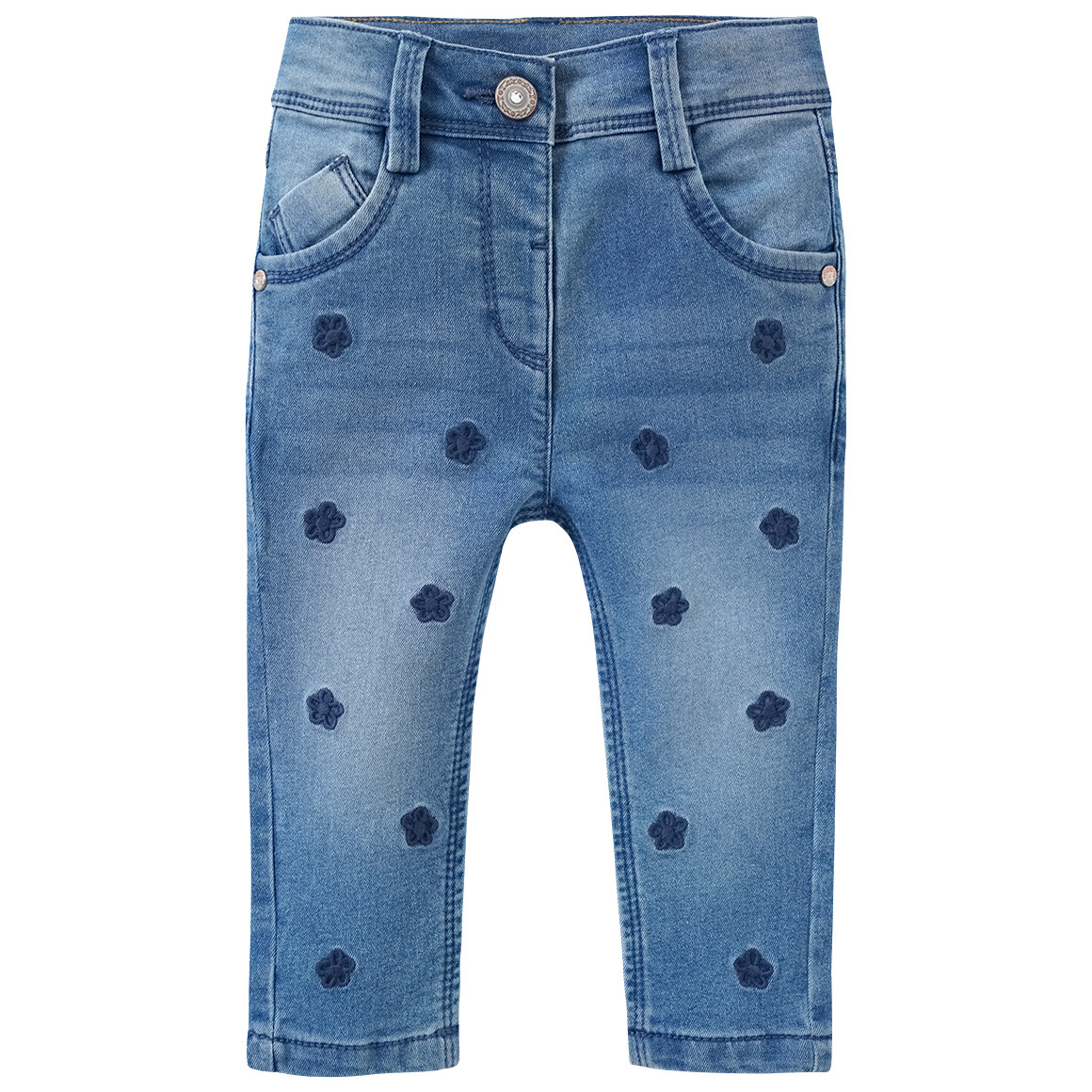 Baby Slim-Jeans mit Blumen-Stickerei von Topomini