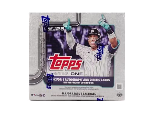 2025 Topps Series 1 Baseball-Sammelkarte, MLB, Hobby, Jumbo-Box, 10 Stück (1 Autogramm und 2 Relikte pro Jumbo-Box) von Topps