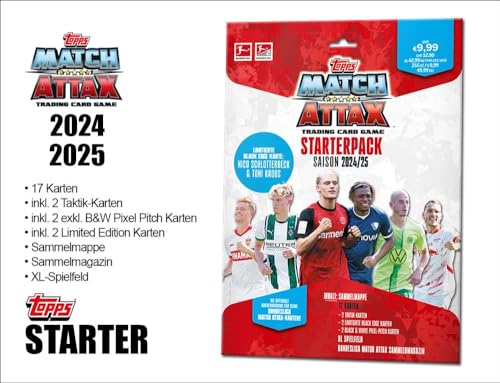 Topps Bundesliga Match Attax 24/25 - Starterpack - 17 Match Attax Karten, darunter 2 Taktikkarten, 2 Black & White Pixel Pitch Karten und Zwei Limited-Edition-Karten. von Topps