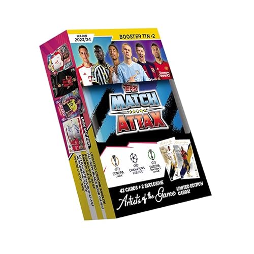 Topps Match Attax 23/24 - Booster Tin 2 - enthält 42 Match Attax Karten plus 2 exklusive Artists of the Game Limited Edition Karten von Topps