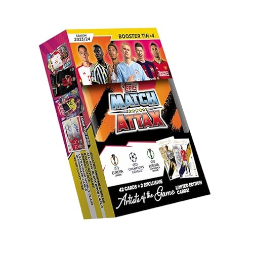 Topps Match Attax 23/24 - Booster Tin 4 - enthält 42 Match Attax Karten plus 2 Exklusive limitierte Artists of The Game Karten Karten von Topps