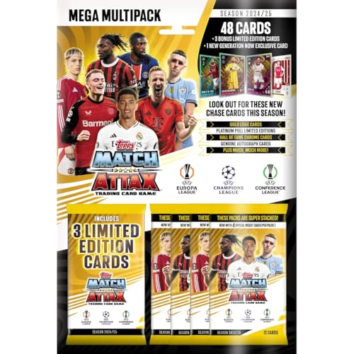 Topps Match Attax 24/25 - Mega Multipack - enthält 48 Match-Attax-Karten, 3 zufällige LE's und eine Generation Now LE. von Topps