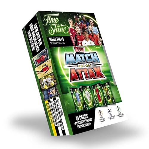 Topps Match Attax 24/25 - Mega Tin 'Time to Shine' - Tin 3 - Enthält 44 Match Attax Karten Plus 4 Exklusive LE's - Erling Haaland, Arda Güler, Mathys Tel und Karim Adeyemi! von Topps