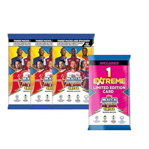 Topps Match Attax Extra 2024 - Eco Pack (Reduced Packaging Version) - 36 Match Attax Karten (3 Pakete) plus 1 zufällige Extreme Limited Edition Karte von Topps