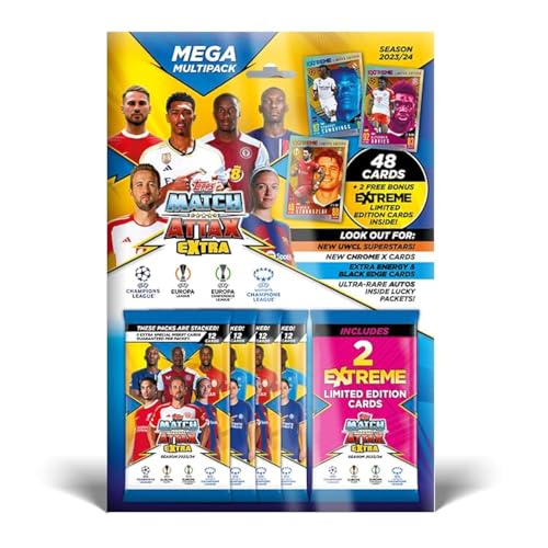 Topps Match Attax Extra 2024 - Mega Multipack - ¡48 Cards Match Attax (4 paquetes) más 2 Cards Random Extreme de edición limitada! von Topps