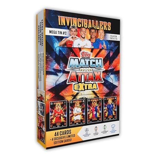 Topps Match Attax Extra 2025 - Mega Tin #2 - Die Invinciballers! 48 Karten, darunter 4 exklusive Invinciballers LE Karten. Suchen Sie nach Relikkarten in den Glücksboxen! von Topps