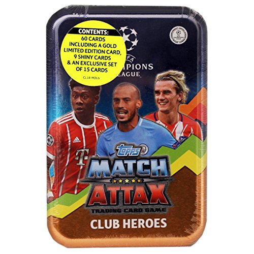 Topps Match Attax UEFA Champions League Saison 2017/18 - Mega Tin á 60 Karten, beinhaltet 1 Gold Limited Edition Karte, 9 glänzende Karten und EIN Exklusiv-Set von 15 Karten von Topps