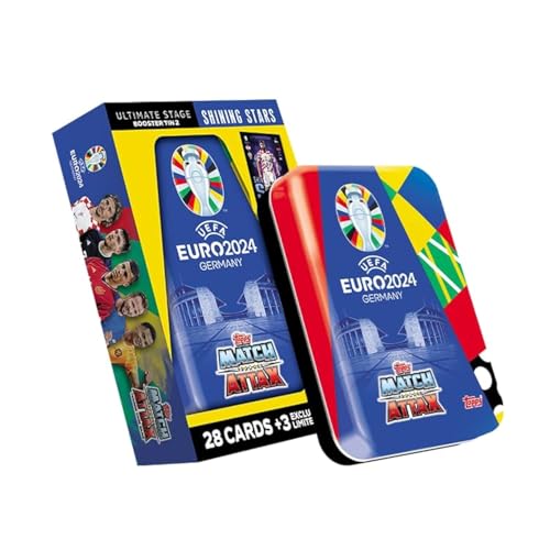 Topps Official Euro 2024 Match Attax - Booster Tin - Shining Stars - enthält 28 Euro 2024 Match Attax Karten Plus 3 Exklusive Shining Stars Limited Edition Karten! von Topps