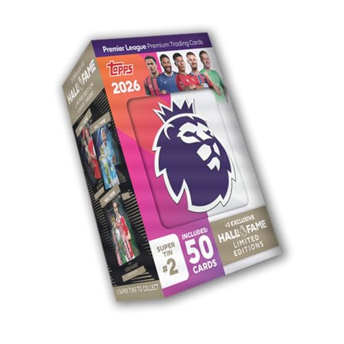 Topps Premier League 2026 - Debüt-Edition - Super Tin #2. Enthält 50 Karten Plus 3 Hall of Fame LE-Karten. Topps Premier League 2026 - Debüt-Edition - Super Tin #2. Enthält 50 Karten Plus 3 Hall of Fame LE-Karten. von Topps