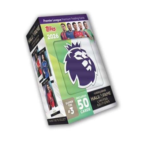 Topps Premier League 2026 - Debüt-Edition - Super Tin #3. Enthält 50 Karten Plus 3 Hall of Fame LE-Karten. Topps Premier League 2026 - Debüt-Edition - Super Tin #3. Enthält 50 Karten Plus 3 Hall of Fame LE-Karten. von Topps