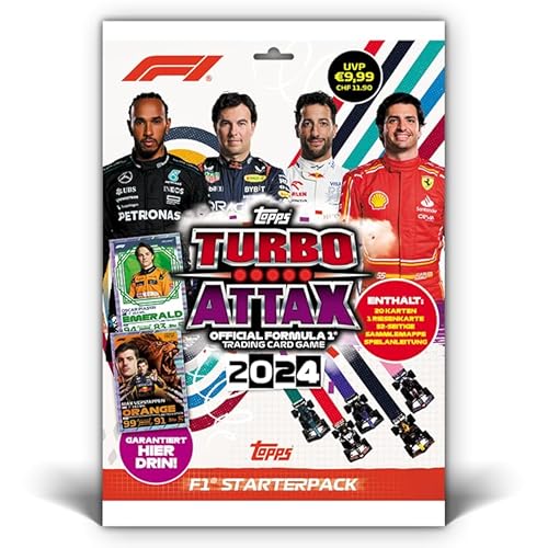 Topps Turbo Attax Formula 1 2024 - Starter Pack - enthält 20 Karten, darunter eine Verstappen Orange Dutch Lion LE und eine Piastri Emerald LE Karte. von Topps