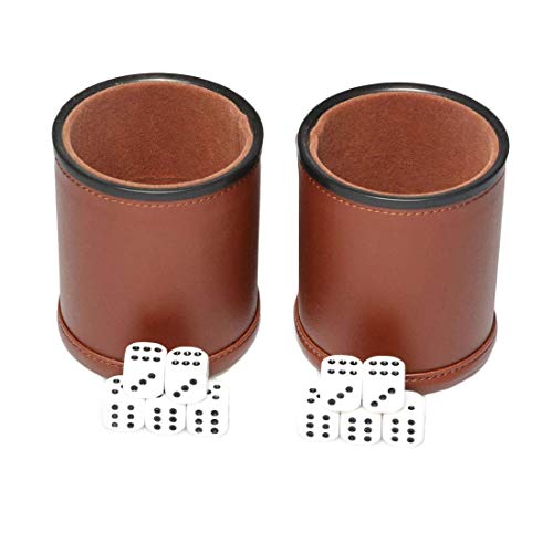 Würfelbecher-Set, Leder, Innenbezug aus Filz, leiser Würfelbecher mit 5 Würfeln, für Farkle-, Yahtzee-Spiele, braun, 2 Stück von Topteng-dice cup