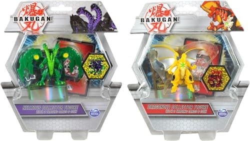 Bakugan Deluxe Sammelfiguren-Bündel mit 2 Karten und Münzen in jeder Packung – Nillious Green & Dragonoid Yellow von Toptoys2u Bargain Bundles