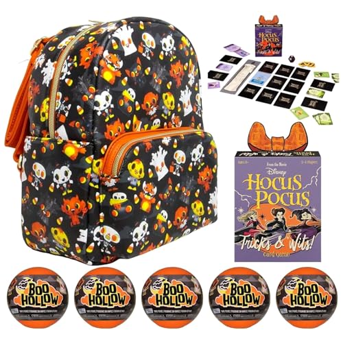 Boo Hollow & Hocus Pocus - Halloween Theme Gift Set - Funko Paka Paka Twin Compartment Backpack, 5X Collectable Series 3 Mini Figures & Hocus Pocus Tricks & Wits! Card Game von Toptoys2u Bargain Bundles