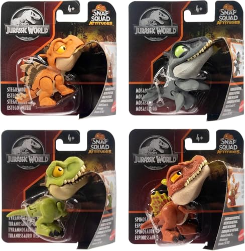 Jurassic World Snap Squad Attitudes Figuren-Set 4 Stück - Spinosaurus, Mosasaurus, Tyrannosaurus Rex, Stegosaurus von Toptoys2u Bargain Bundles