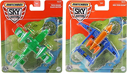 Matchbox Sky Busters Druckguss-Modelle, 2 Stück – Twin Engine Blaze Buster & MBX Twin Boom von Toptoys2u Bargain Bundles