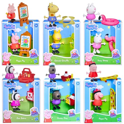 Toptoys2u Schnäppchenbündel Peppa Pig – 7,6 cm große, bewegliche bewegliche Figuren und Zubehör-Sets – Peppa Pig mit allen 6 Charakteren von Peppa Pig