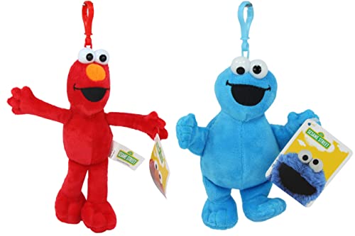 Sesamstraße 6619 Plüsch-Taschen-Clip/Schlüsselclip, superweich, Geschenkqualität, Doppelpack – (20 cm Elmo und 15 cm Krümelmonster) von Toptoys2u Bargain Bundles