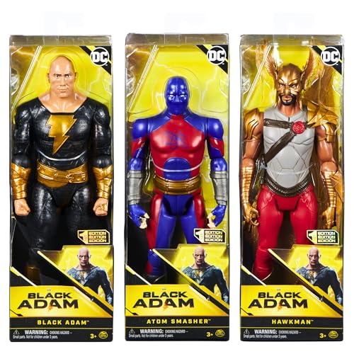 Toptoys2u Bargain Bundles DC-Comics Black Adam 1. Edition Sammelfiguren, 28 cm, bewegliche Actionfiguren, Packung mit allen 3 Charakteren, Black Adam, Atom Smasher und Hawkman von Toptoys2u Bargain Bundles