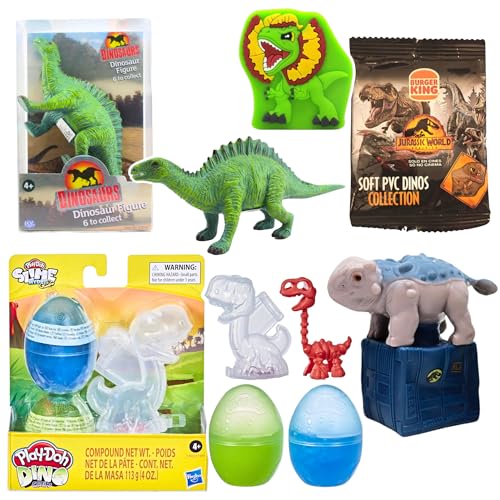 Toptoys2u Bargain Bundles Dinosaurier-Spielfiguren & Zubehör-Set – 4-teiliges Sparpaket – mittlere Figur, 3D-PVC-Spielzeug-Blindtasche, Spielknete Dino Crew & Crate Escape von Toptoys2u Bargain Bundles