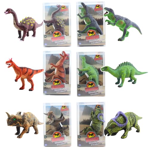 Toptoys2u Bargain Bundles Dinosaurier-Spielfiguren & Zubehör-Set – 6-teiliges mittelgroßes Spielfiguren-Bundle – komplettes Set mit allen 6 mittelgroßen Dino-Spielfiguren von Toptoys2u Bargain Bundles