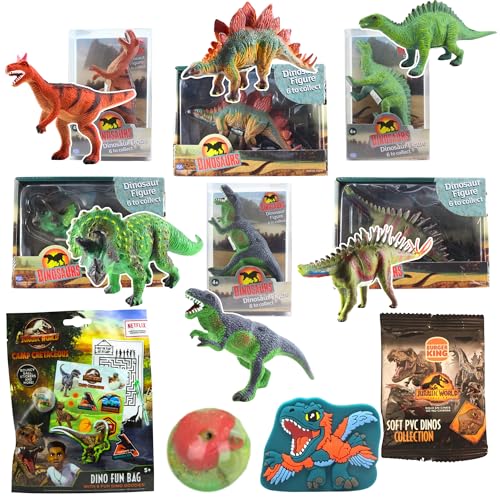 Toptoys2u Bargain Bundles Dinosaurier-Spielfiguren & Zubehör-Set – 9-teiliges gemischtes Figuren-Set – 3 mittelgroße und 3 große Dino-Spielfiguren, Dino-Spaß-Tasche, 3D-PVC-Spielzeug-Blindtasche und von Toptoys2u Bargain Bundles