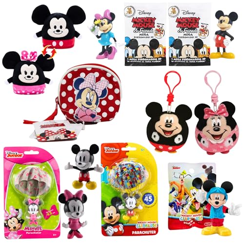 Toptoys2u Bargain Bundles Disney Spielfigur & Zubehör Bundle - 9-teiliges Mickey & Minnie Bundle - Reversible Plüsch, 2 Beanie Ballz, 2 Minifiguren, 2 Fallschirmfiguren, Münztasche & Mickey Figur von Toptoys2u Bargain Bundles