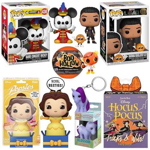 Toptoys2u Bargain Bundles Funko Vinyl-Figur & Kartenspiel Bundle – Band Konzert Mickey, Ravonna Renslayer, Belle Popsies Figur, Blossom Schlüsselanhänger, Boo Hollow Blind Ball, Tricks & Wits von Toptoys2u Bargain Bundles