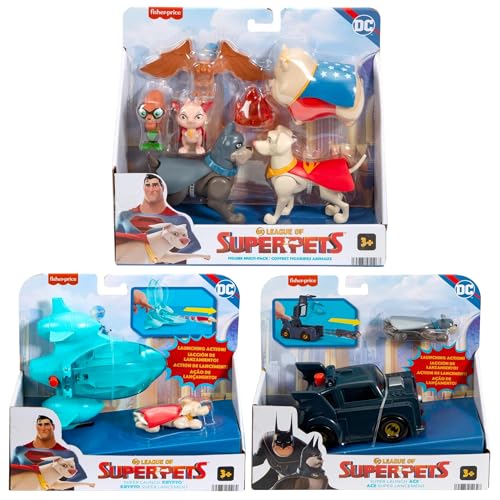 Toptoys2u Bargain Bundles League of Super Pets Spielzeug-Actionfiguren & Zubehör-Set – 3-teiliges Set mit 3 Bündeln – Figuren-Multipack, Super Launch Krypto & Super Launch Ace von Toptoys2u Bargain Bundles