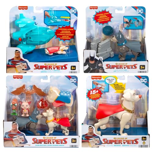 Toptoys2u Bargain Bundles League of Super Pets Spielzeug-Actionfiguren & Zubehör-Set – 4-teiliges Set mit 6 Bündeln – Super Launch Krypto, Disk Launch Ace, Figur Multi-Pack & Talking Krypto von Toptoys2u Bargain Bundles