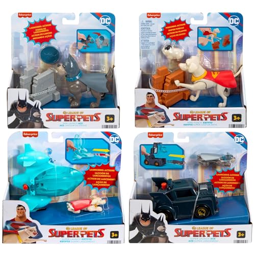 Toptoys2u Bargain Bundles League of Super Pets Spielzeug-Actionfiguren & Zubehör-Set – 4-teiliges Set mit 7 Bündeln – Disk Launch Ace, Hero Punch Krypto, Super Launch Krypto & Super Launch Ace von Toptoys2u Bargain Bundles