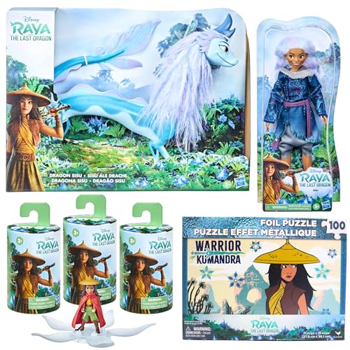 Toptoys2u Bargain Bundles Raya und der letzte Drache Sisu 70 cm Drachen-Actionfigur, Sisu 27 cm bewegliche Puppe, 3 Miniaturfiguren-Blindboxen und 100-teiliges Folien-Puzzle, 6-teiliges Paket von Toptoys2u Bargain Bundles